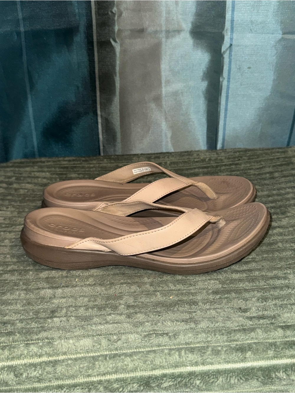 CROCS Women's Taupe/Beige Comfort Flip Flop Sandals